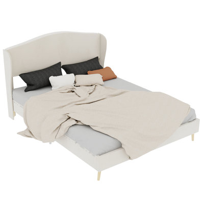 Beige Velvet Upholstered Queen Size Bed Frame, Stable Platform, Headboard For A Soothing Bedroom Bed, Cozy Relaxing, Well - Engineered Peaceful Sleep Hours