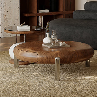 Table basse ronde en bois avec tiroir