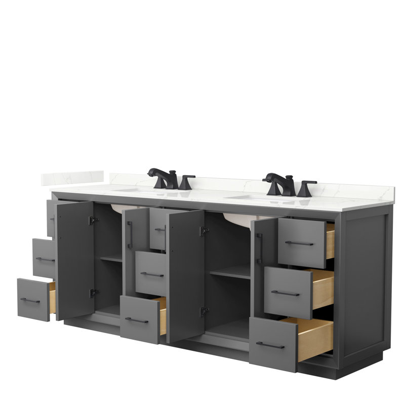 Strada 84'' W Double Vanity, Dark Gray, Giotto Quartz, Giotto Quartz