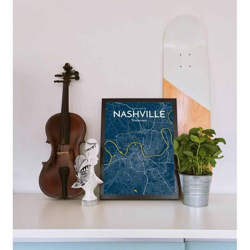 «Nashville City Map», reproduction d'impression sur affiche en bleu, H 36 po x l 24 po