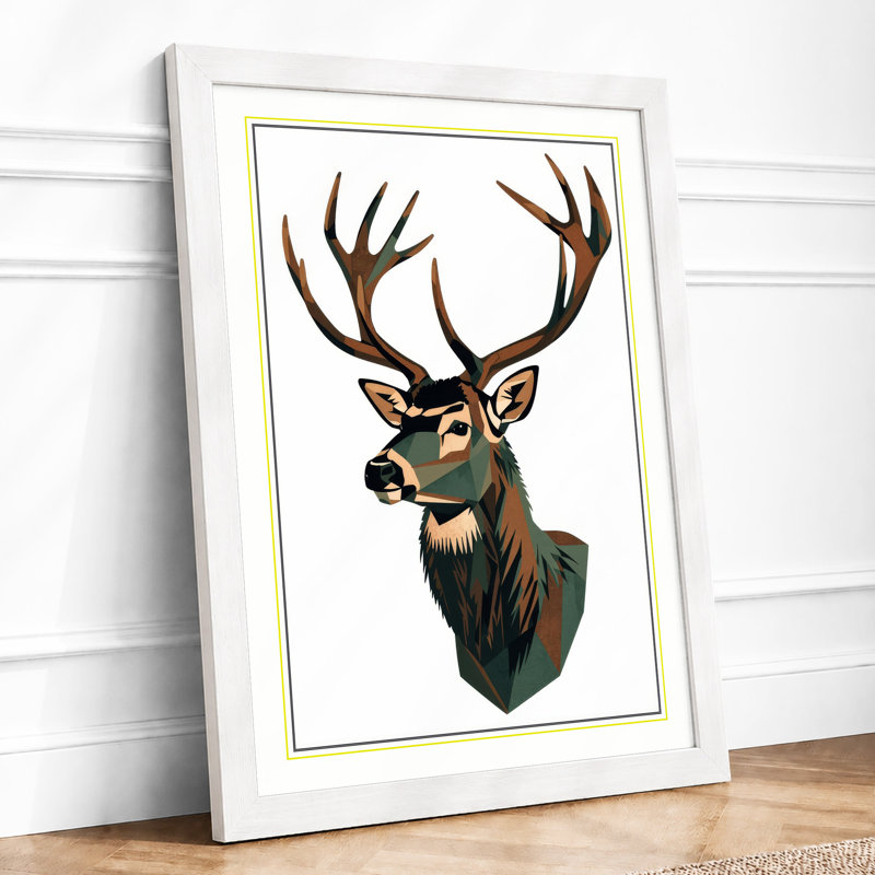 Stately Deer Geometric - Framed Print, A1 - 84.1 x 59.4 cm, White