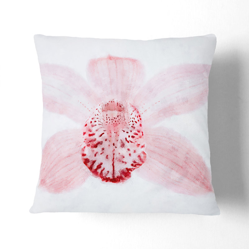 Light Boat Orchid Painting Cushion with Filling, 55cm H x 55cm W x 20cm D, Black