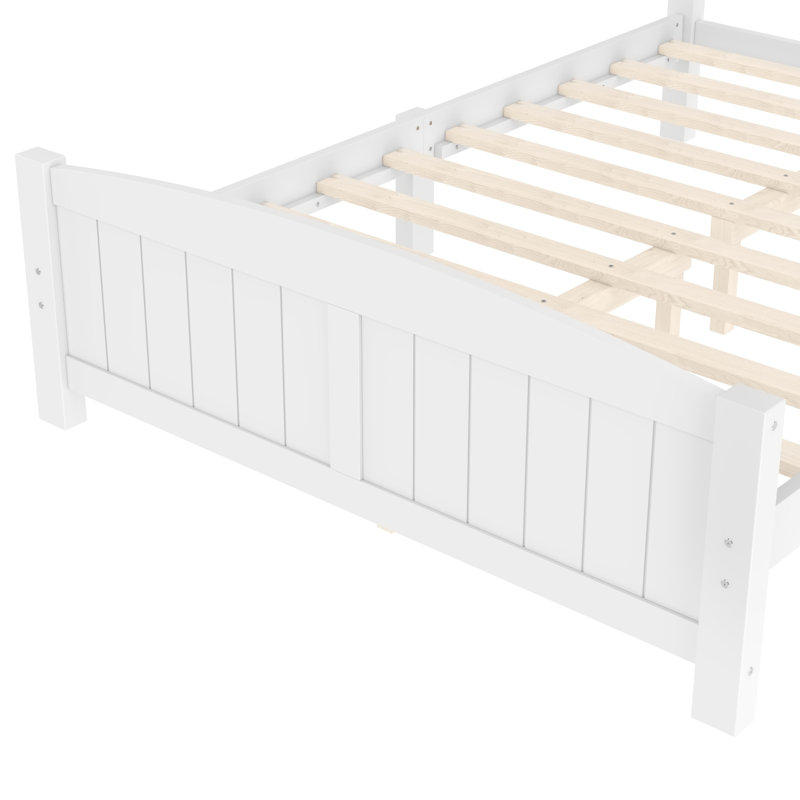 Lit plateforme double, lit plateforme en bois massif avec lattes de soutien et structure solide, sans sommier tapissier, blanc