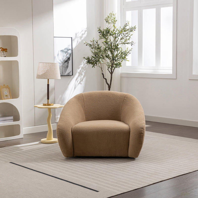 Lessley Modern Upholstered Accent Chair, 360° Swivel, Camel Boucle