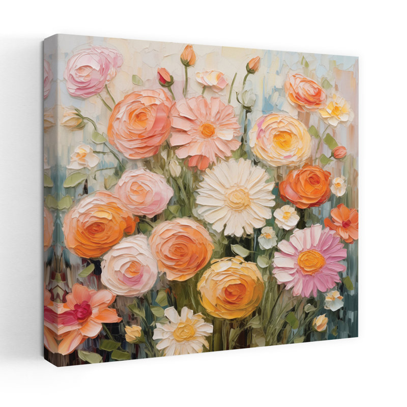 Art contemporain contemporain avec fleurs et bouquet floral, H 32 po x l 32 po