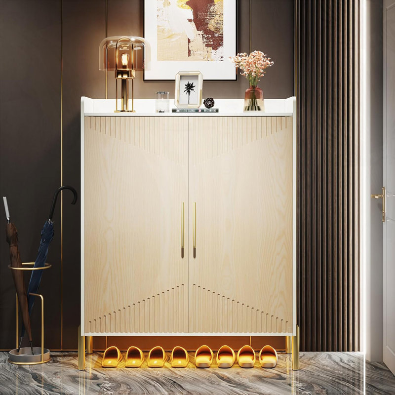 Armoire-bar 31,50 "avec 2 portes et tablettes Farmhouse, Blanc/naturel