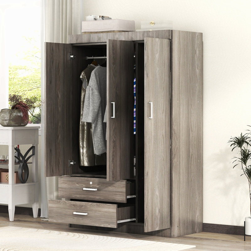 Armoire 3 portes avec 2 tiroirs, Grey