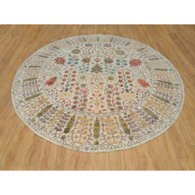 Samyo One-of-a-Kind 12' X 12' New Age Round Silk Area Rug Beige