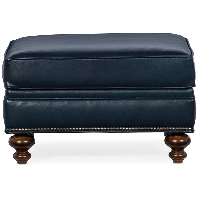 West Ottoman, French Natural, Mahogany, Aline Light Gray Stonewash Genuine Leather