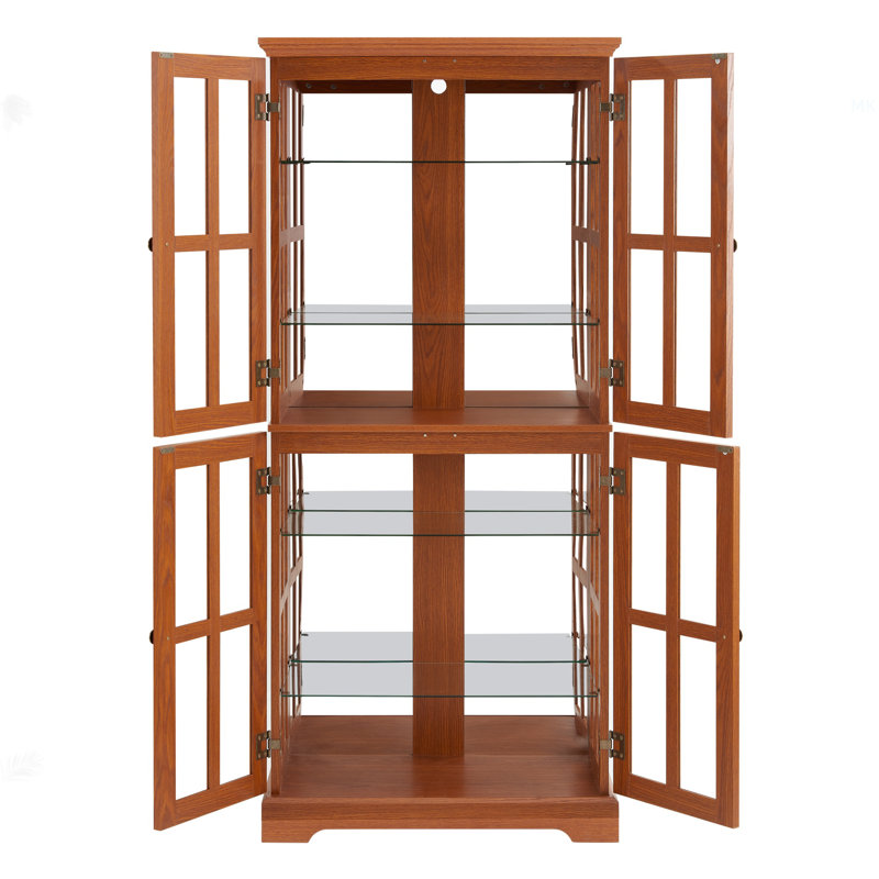 Vintage Curio Display Cabinet With Glass Doors - Antique Showcase For Collectibles, Four Adjustable Shelves, E26 Bulb Included, Perfect For Home Or Office Decor-DARK OAK