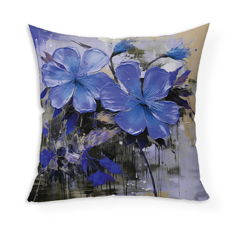 Coussin décoratif floral intérieur / extérieur Floral Geo Paint, Bleu/gris, H 26 po x l 26 po