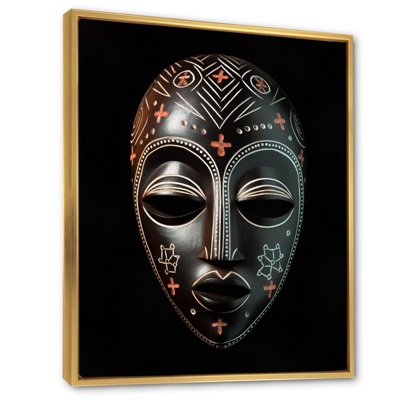 Masque africain traditionnel Ethnique XXIII, Cadre flottant doré, H 40 po x l 30 po x P 1,5 po
