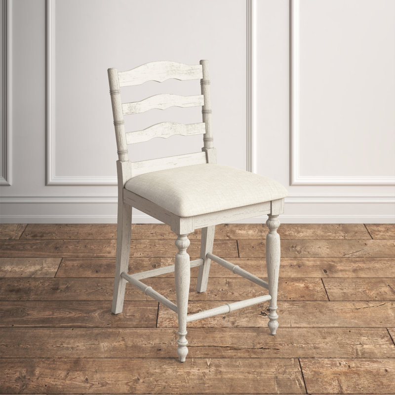 Atalanti Ladder Back Counter/Bar Stool, Counter Stool (25" Seat Height), Distressed Beige