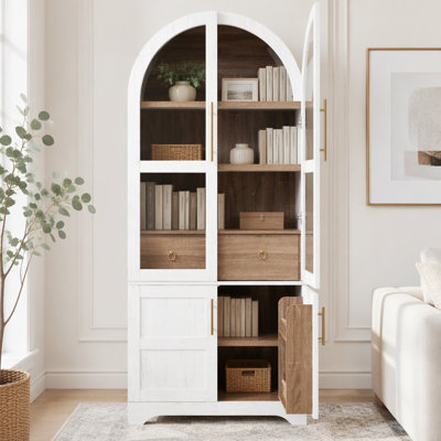 71 Tall Arched Kitchen Pantry Cabinet with Glass Doors and Soft-Close Hinges