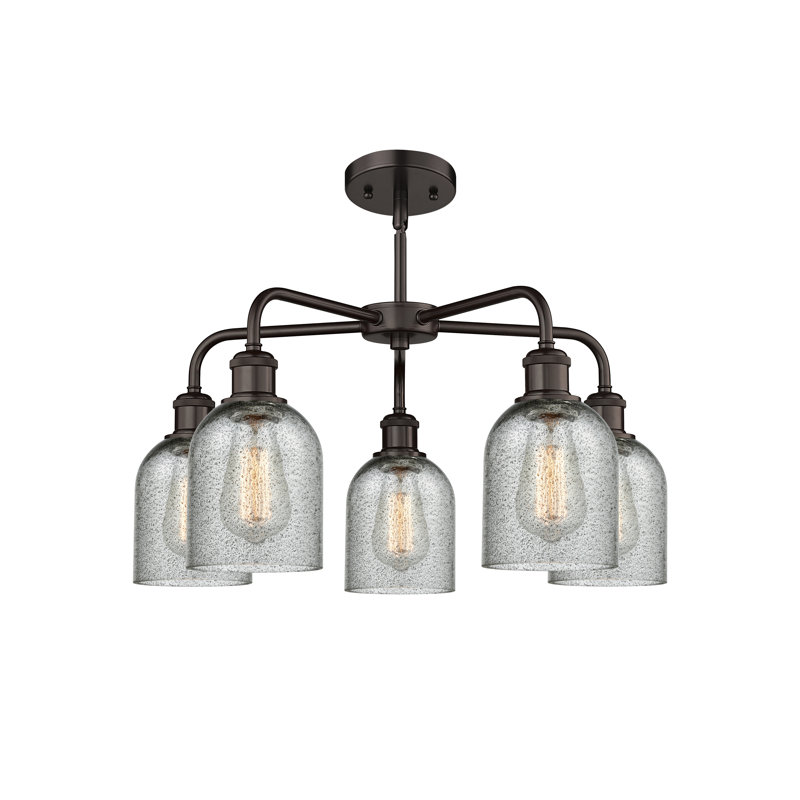 Lustre en forme de cloche à intensité variable en acier à 5 lumières Matewan, Gris anthracite, Bronze huilé