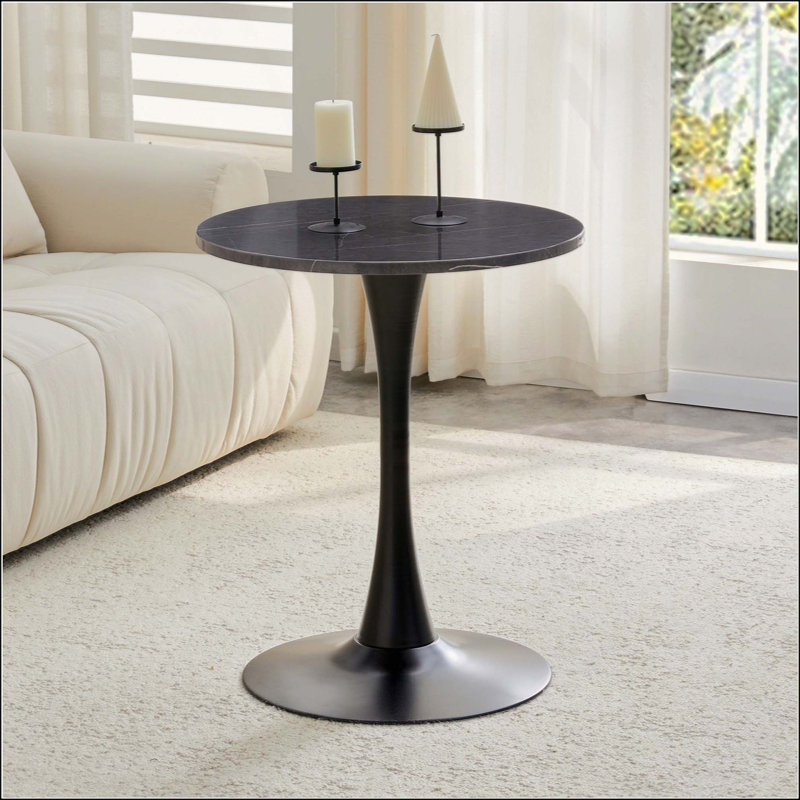 Round Dining Table, Circle Tulip Table With Thickened Tabletop & Metal Pedestal, Mid Century Modern Bistro Table For Kitchen, Small Places, Living Room, Cafe
