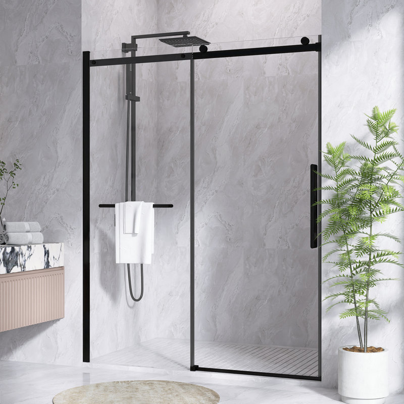 60" - 56" W X 76" H Frameless Single Sliding Shower Door With 5/16" (8Mm) Thick Tempered Clear Glass, With Buffer