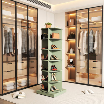 Armoire à chaussures rotative 360 °, 6 couches, pouvant contenir 24 paires, peu encombrante, facile à nettoyer, organisateur de style traditionnel américain à 360 degrés, efficace, assemblage, look