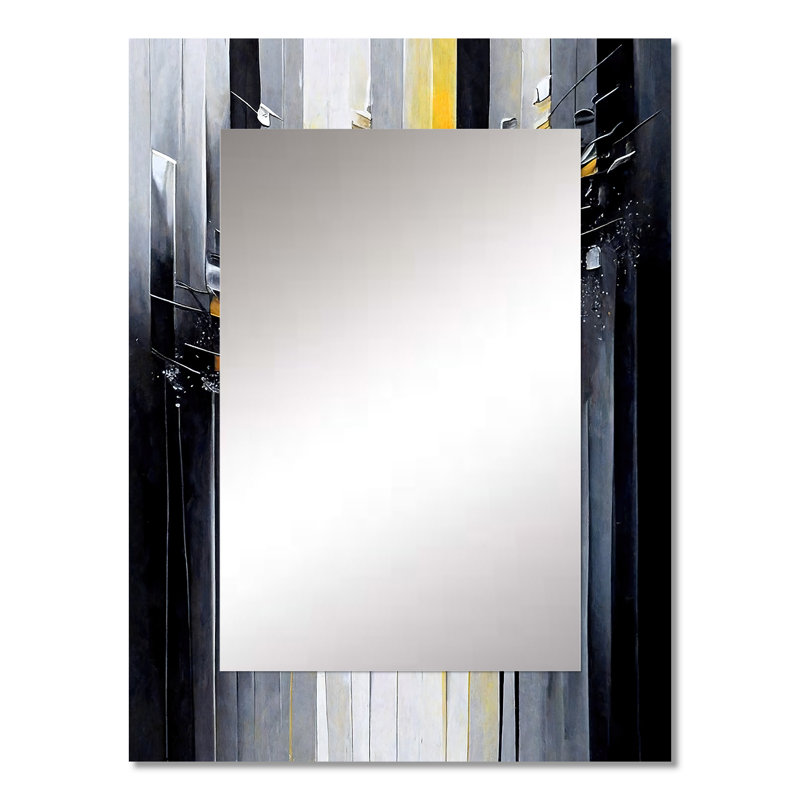 Abstract Geometric Black And Yellow III - Geometric Mirror, Black Decorative Wall Mirror, Printed Metal Art, 32" x 24"