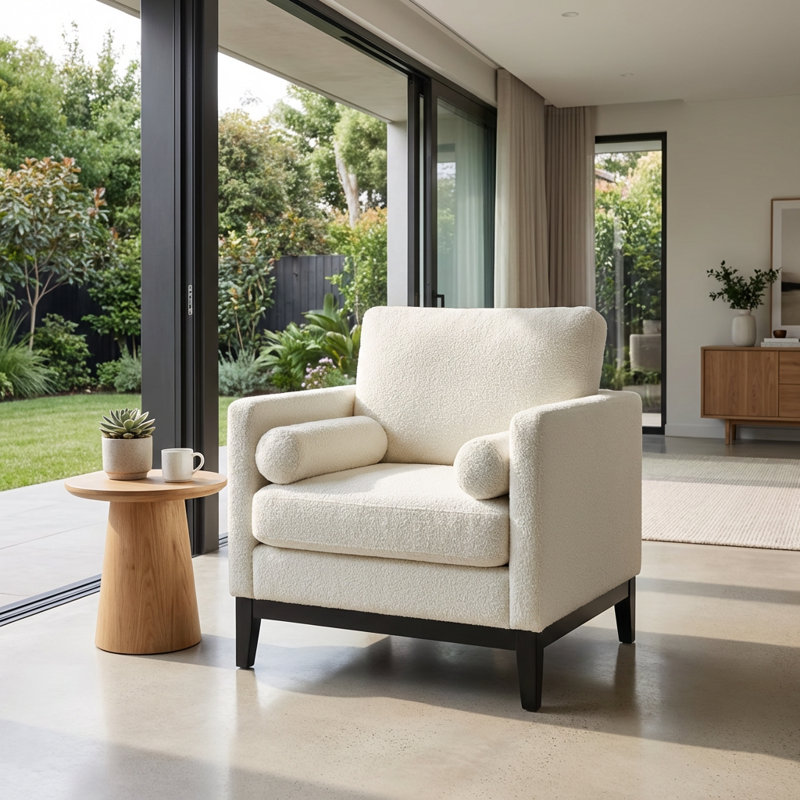 Chaise d'appoint Modern Farmhouse Performance avec revêtement texturé et coussins décoratifs