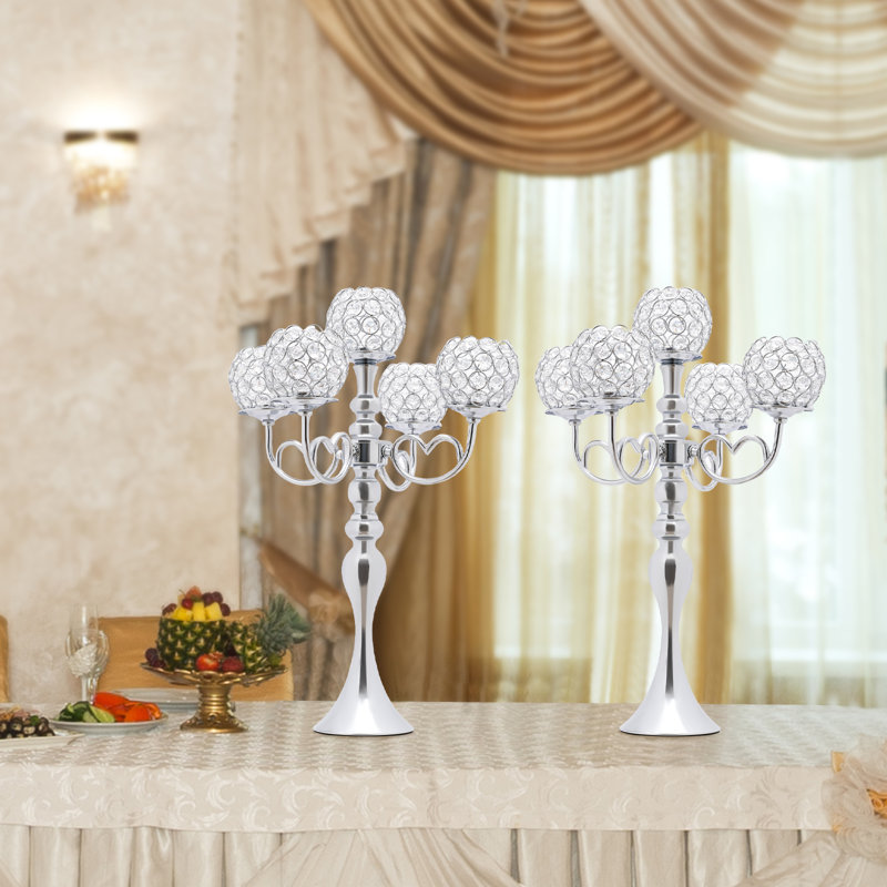Centre de table candélabre en cristal à 5 bras, Argent