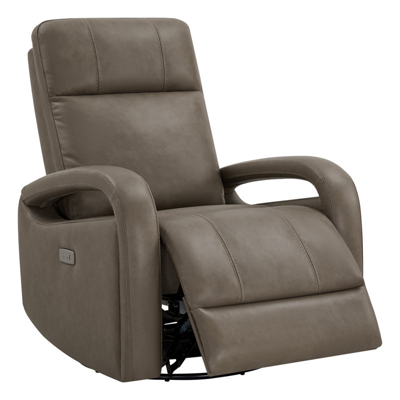 Grain Genuine Leather Swivel Power Recliner(Set of 2), Brown