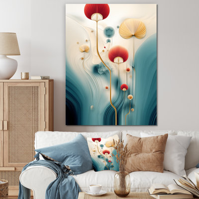 «Tender Awakening In Retro Blue and Red», reproduction d'art sur toile géométrique moderne