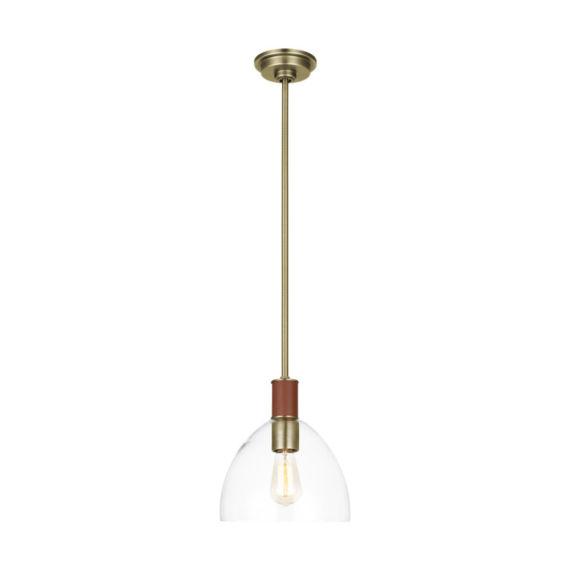 Luminaire suspendu en laiton usé à 1 lumière Hadley, H 11,63 po x l 10 po x P 13 po