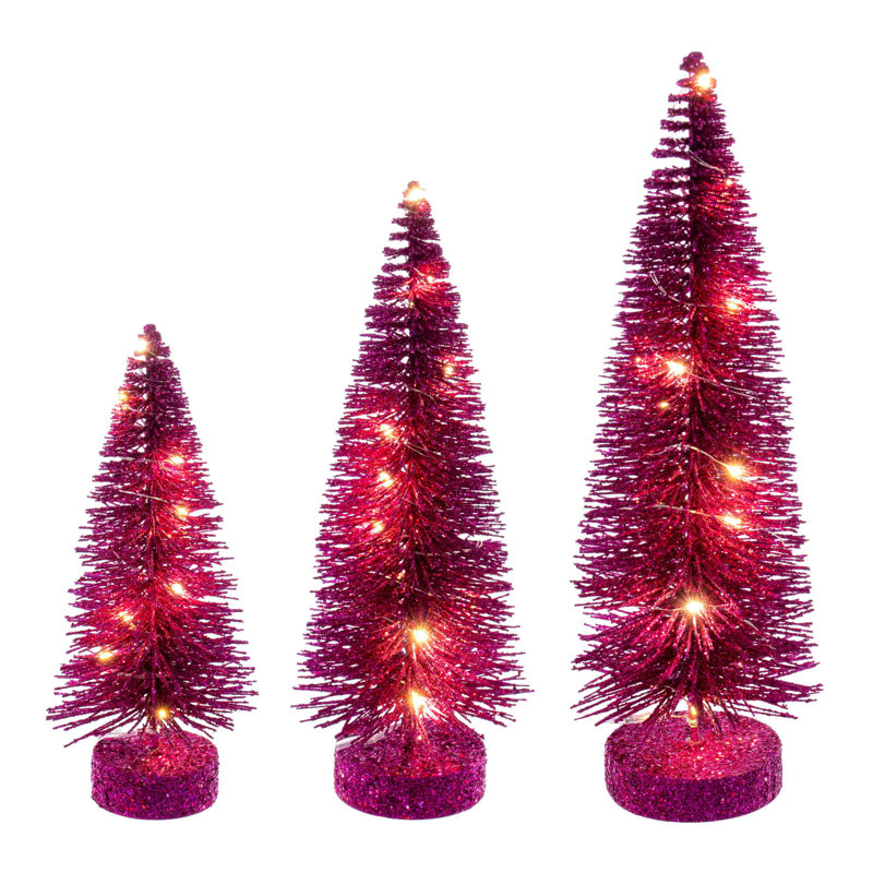  Ensemble d'arbre à brosses en forme de bouteille rose vif de 8 à 10 po., Blanc chaud, Rose millennial, H 1 pi