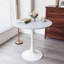 Table de salle à manger 31,5 "ronde blanche, table de salle à manger tulipe 2 à 4 personnes avec plateau en panneau de fibres à densité moyenne et base piédestal, table de bout Mid-Century-543480217