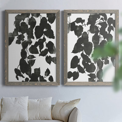 Silhouette de Pothos I - ensemble de 2 peintures sur toile encadrées