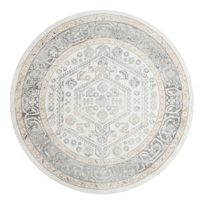 Edson Oriental Ivory Area Rug, Round 7'10"