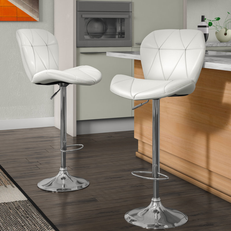 Alcibiades Swivel Upholstered Adjustable Height Counter Stool, White