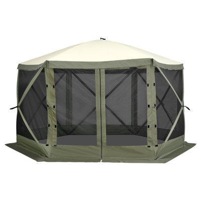 Pop Up Gazebo Tent, Pop-Up Screen Tent 6 Sided Canopy Sun Shelter With 6 Removable Privacy Wind Cloths & Mesh Windows, 12X12ft Quick Set Screen Tent With Mosquito Netting, Army Green