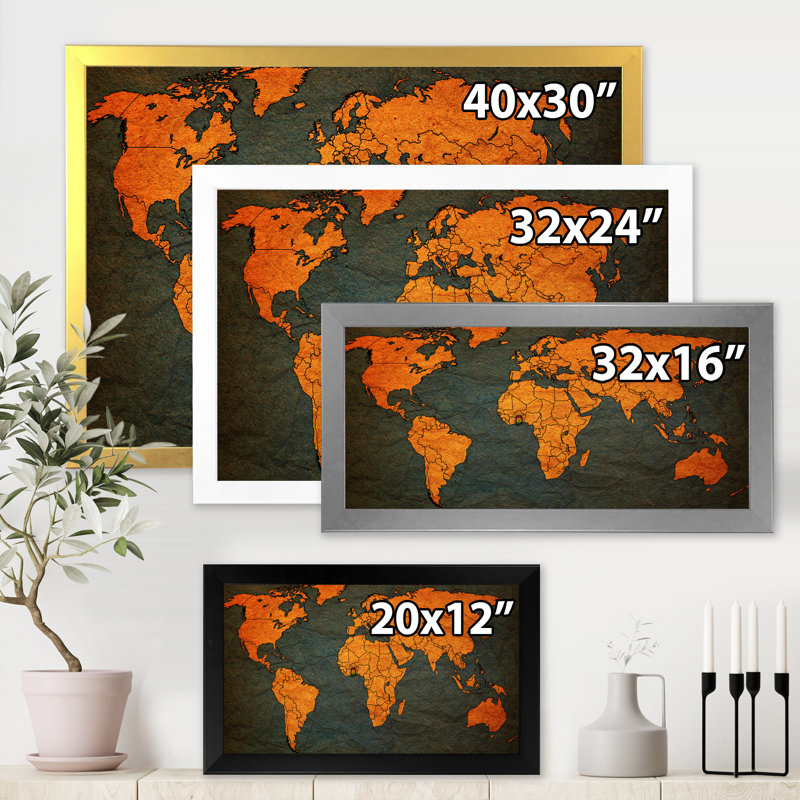 Ancienne carte du monde africain - reproduction de cadre photo sur toile, H 16 po x l 32 po x p 1 po, Doré