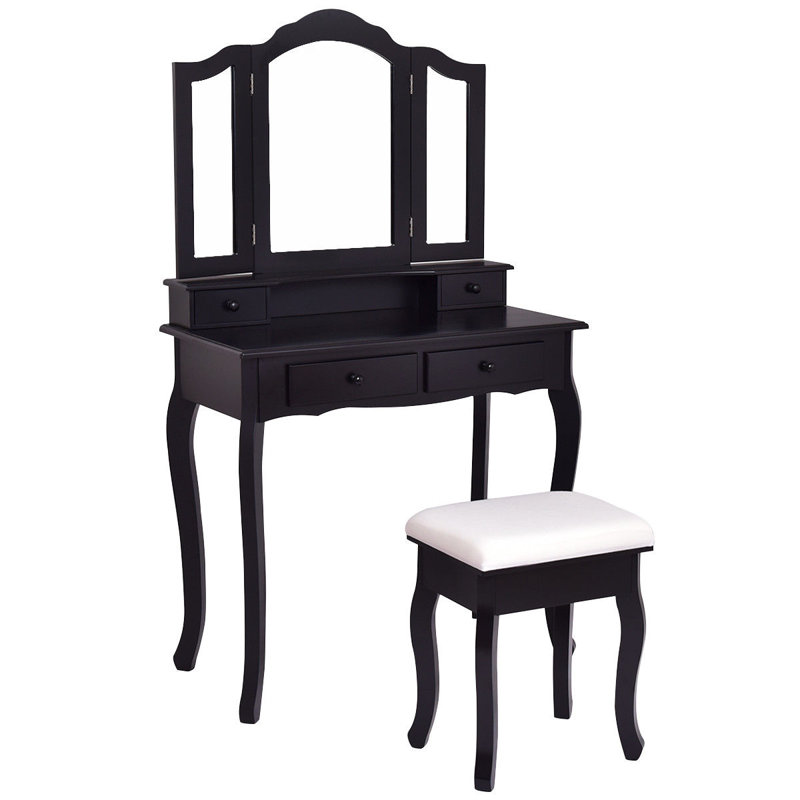 Ensemble coiffeuse et tabouret Kayo, Noir