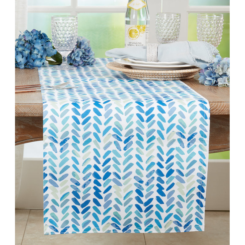 Blue Watercolor Chevron Polyester Table Runner