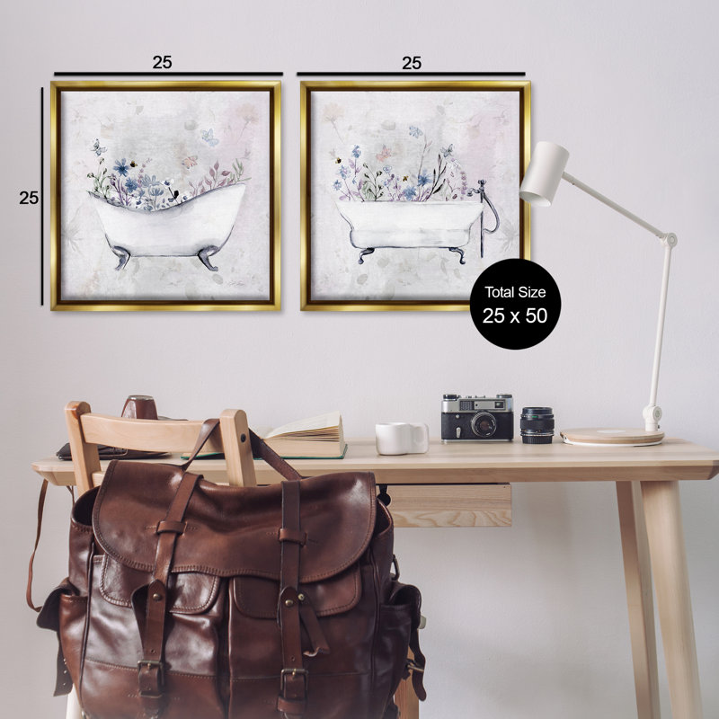 Ensemble de 2 bacs antiques avec cadre flottant Botanics, design par Stella Chang, H 25 po x l 25 po