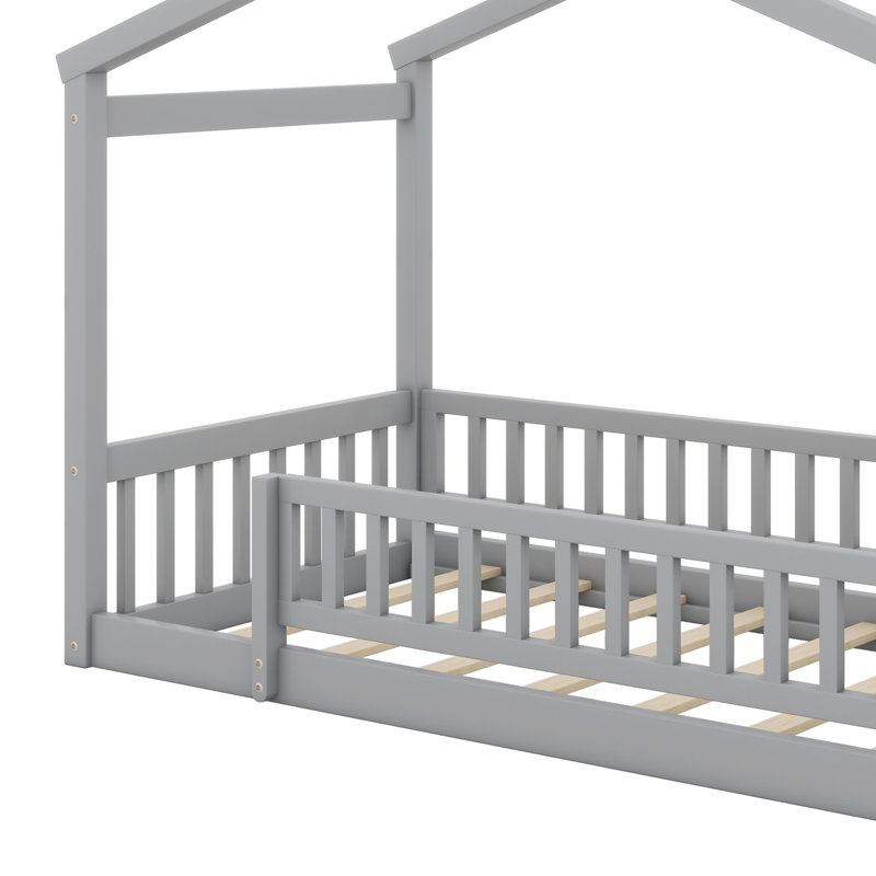 Cadre de lit en bois avec clôture, Gris