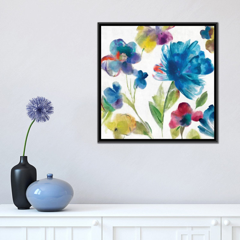 « sarcelle jardin i », reproduction sur toile, H 18 po x l 18 po x P 1,5 po, Toile encadrée noire, Pas de tapis