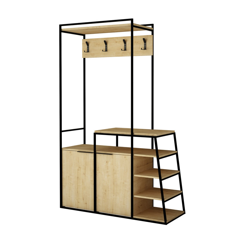 Pal Hall Tree 116cm Wide with Shoe Storage, Oak