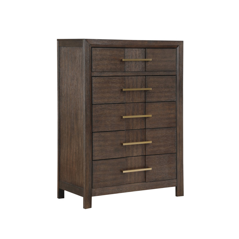 Modern Style 5-Drawer Chest Made With Wood, Walnut