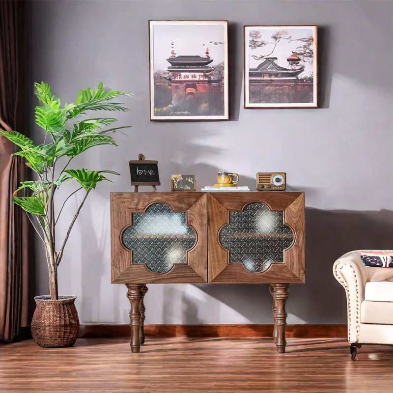 Armoire décorative à dessus large avec incrustations en verre