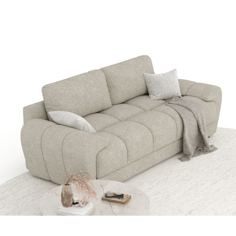 Three-seater round arm Sofa,  Beige Chenille