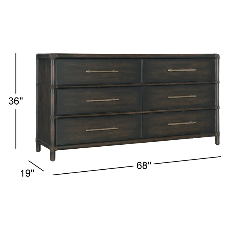 Retreat 6 - Drawer 68" W Dresser, Dark Wood/Black Sand