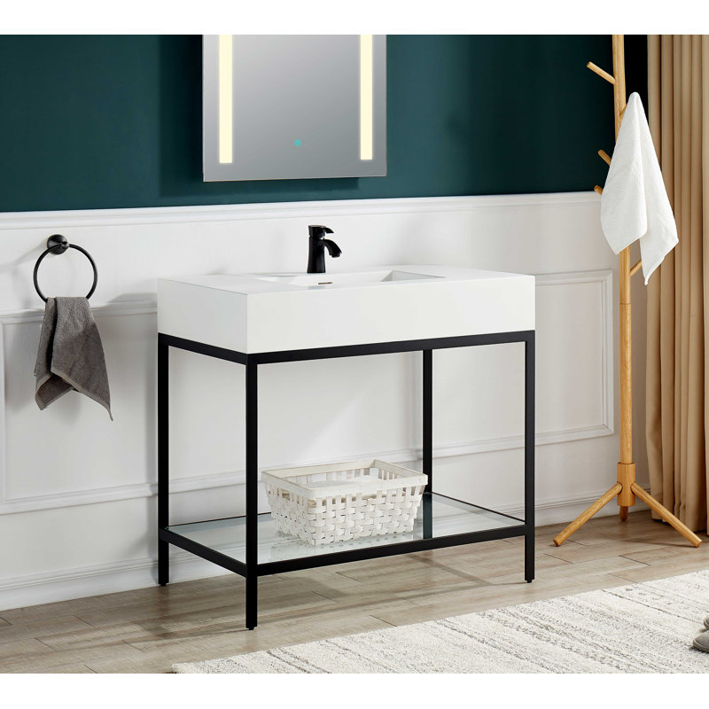 ANZZI Ventura Series 22'' Resin Rectangular Bathroom Sink with Overflow, Matte Black