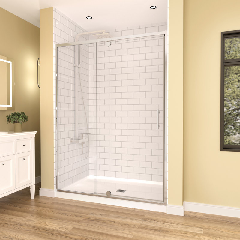 56" - 60" W x 71" H Pivot Swing Semi-Frameless Shower Door with 1/4" (6mm) Clear Tempered Glass, Chrome