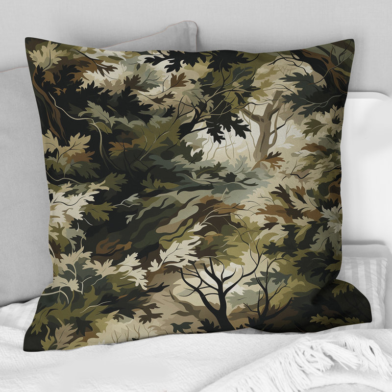 Wilderness Forest Pattern Harmony - Floral Printed Throw Pillow, 16"H x 16"W
