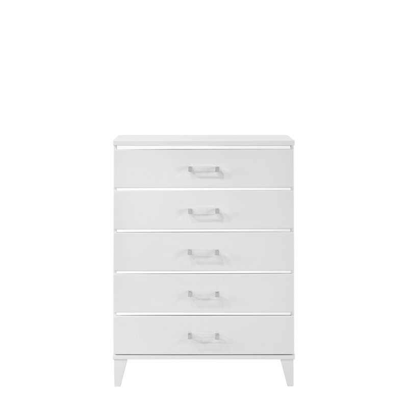 Commode 5 tiroirs Rayhona, Blanc