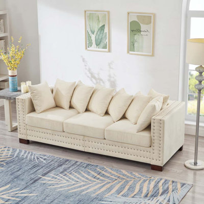 Upholstered Velvet Couch Sofa with Silver Nails Decoration